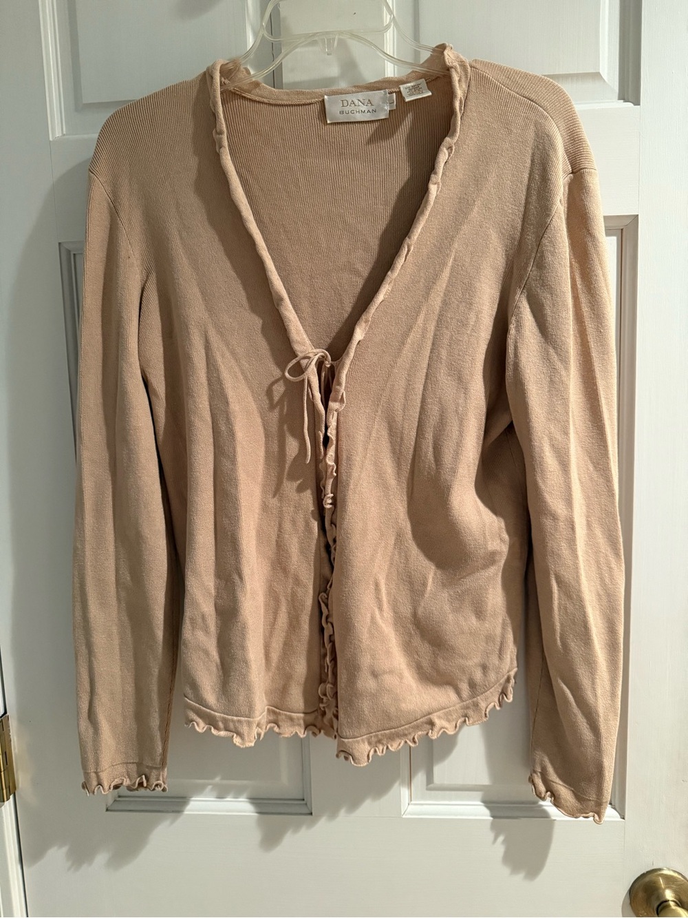 Dana Buchman Beige Tie-Front Women's Cardigan Large